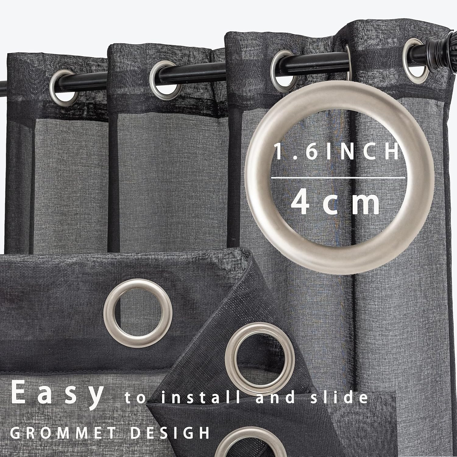 20Ft Extra Long Sheer Curtains for Tall Windows – Pure Black 52×240 Panel