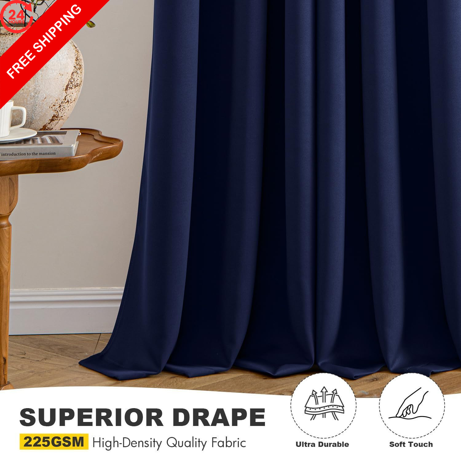 MIULEE Blackout Curtains for Bedroom 40″W x 63″L (Pack of 2), Navy Blue