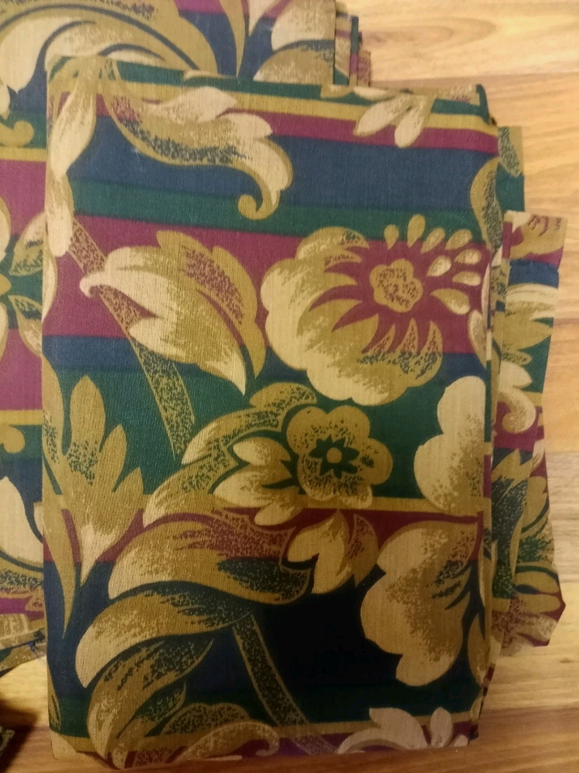 2 Sets J C Penney Tier And Valances Lg Floral Scroll & Stripe Curtains Vintage
