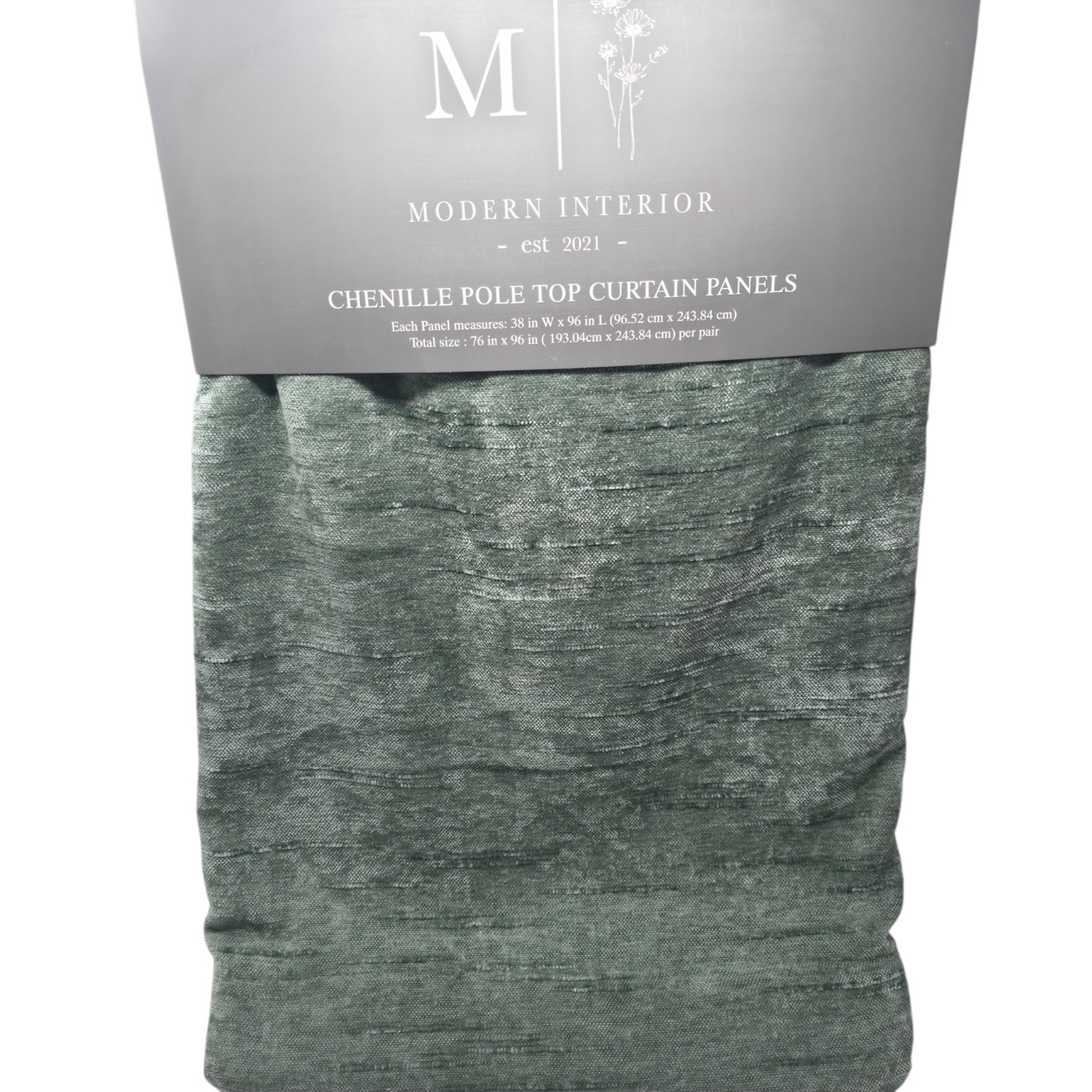 Modern Interior Chenille Rod Pocket Curtains Set 2 38×96 Green Moss Opaque