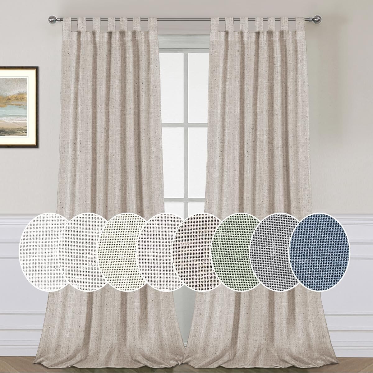 Natural Linen Blend Tab Top 52″x84″ 2 Panels ANGORA BEIGE