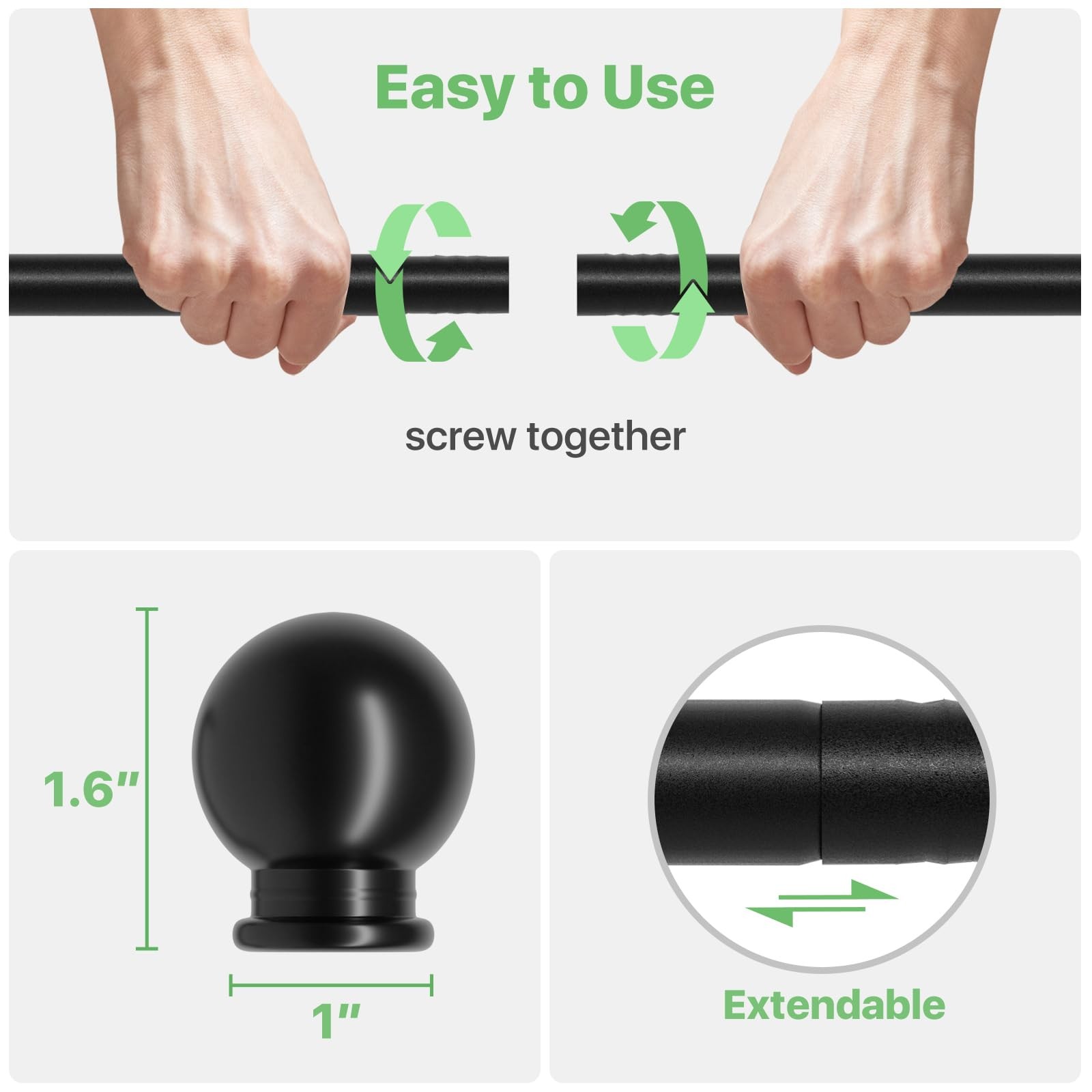 Curtain Rods for Windows 28 to 48 inch, 5/8 inch Black 28 48