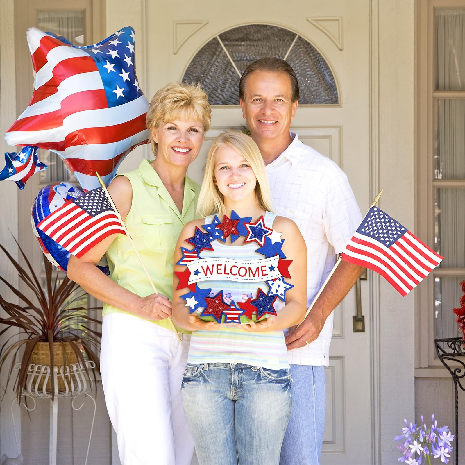 Wooden 4th of July Decoration Door Wreath for Front Door Sign Star Wall Signs, Q