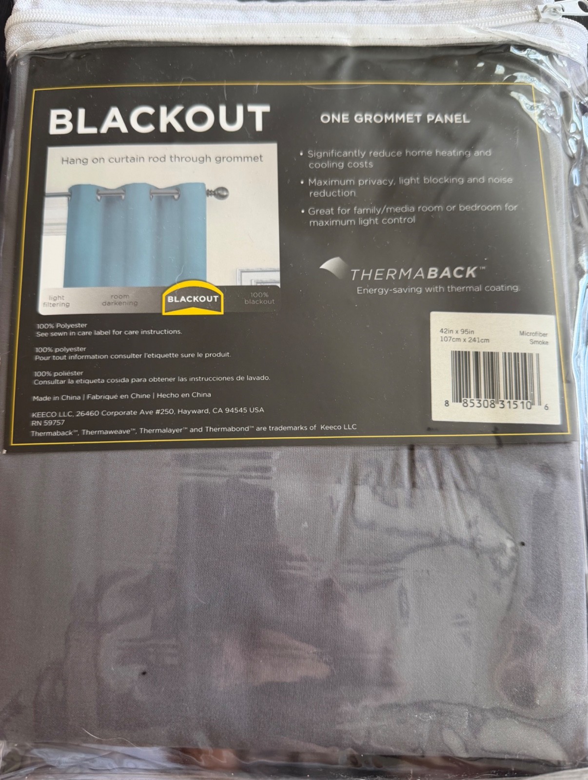 Eclipse Blackout Thermaback Curtain Panel 42×95 Smoke Gray Grommet NEW