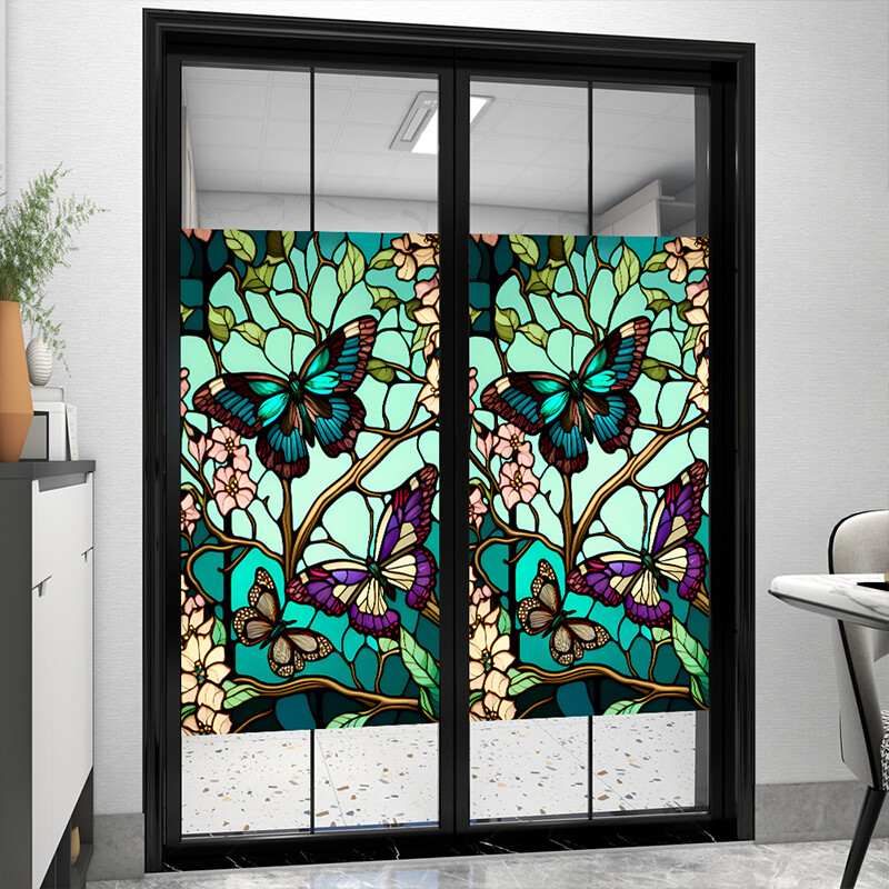 Colorful Retro Flower Birds Window Glass Electrostatic Stickers Removable