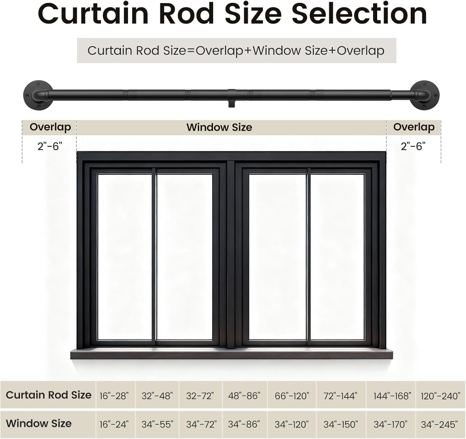 1 Inch Curtain Rod 66 120 Black for Window Industrial