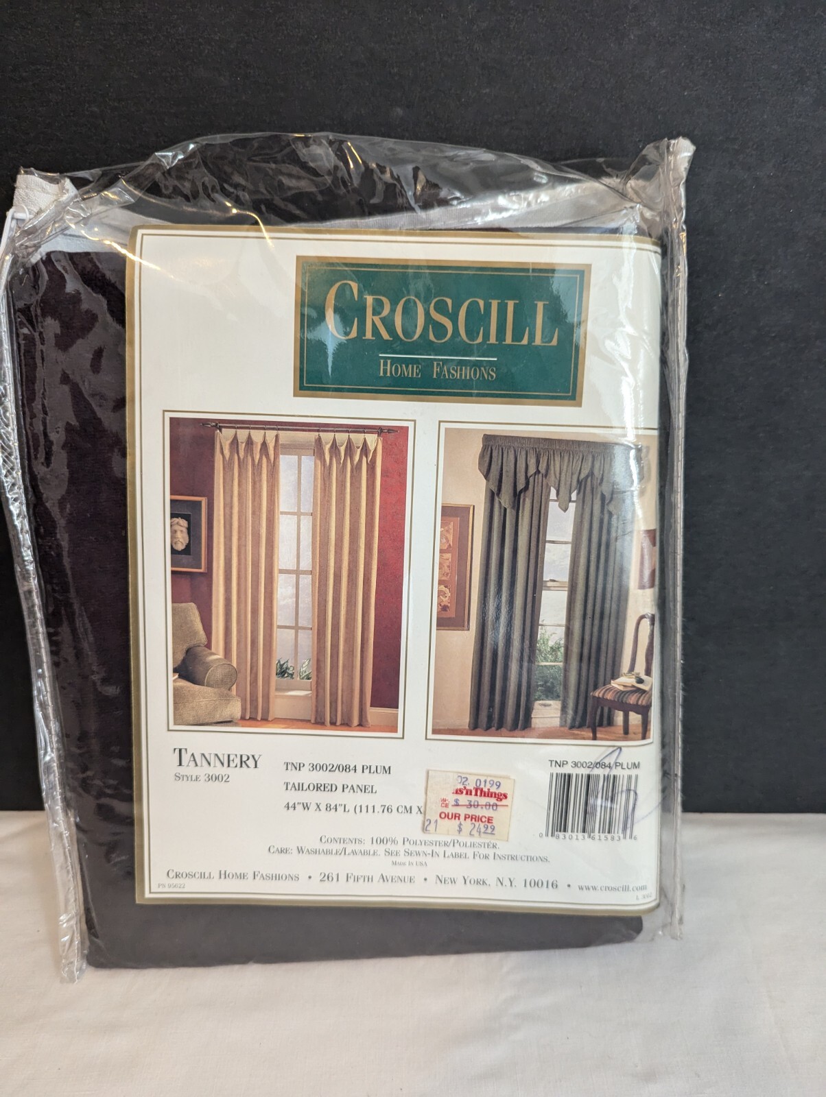 One (1) Croscill Home Tailored Panel 44 x 84 Plum Tannery ~ Velour Velvet Suede