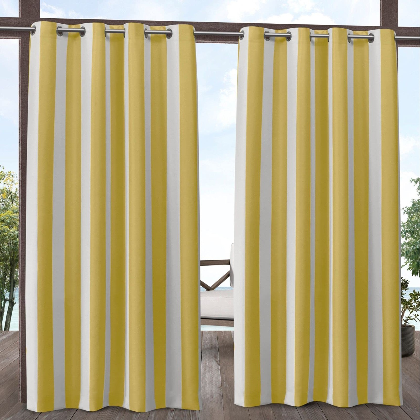 Exclusive Home Canopy Stripe Indoor/Outdoor Grommet Top Curtain Panel 54X96