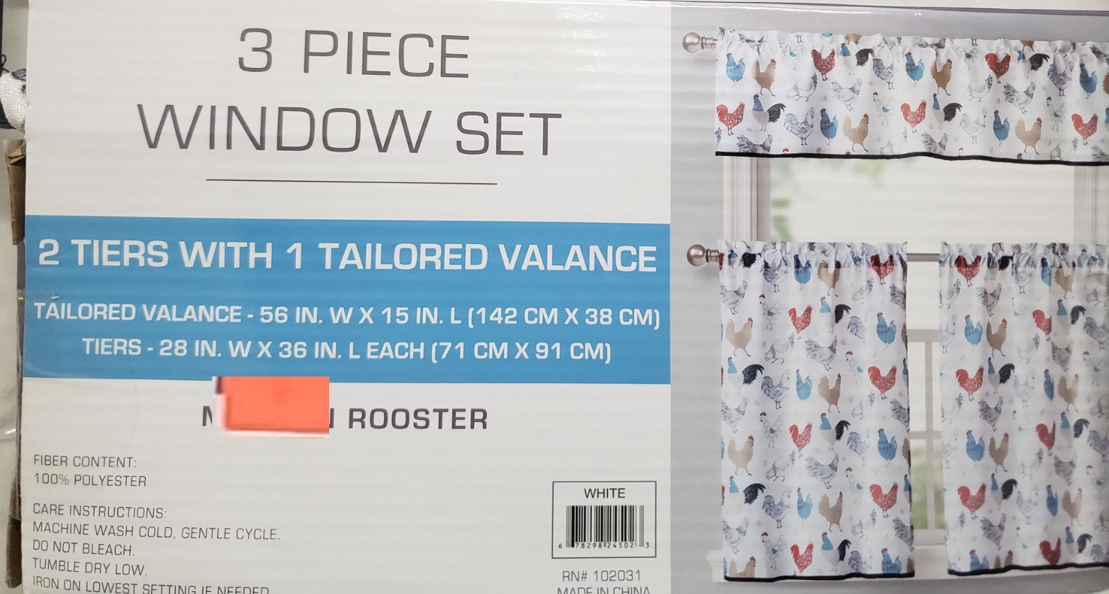 3pc Curtains Set:2 Tiers (28″x36″)& Valance (56″x15″) MULTICOLOR MODERN ROOSTERS