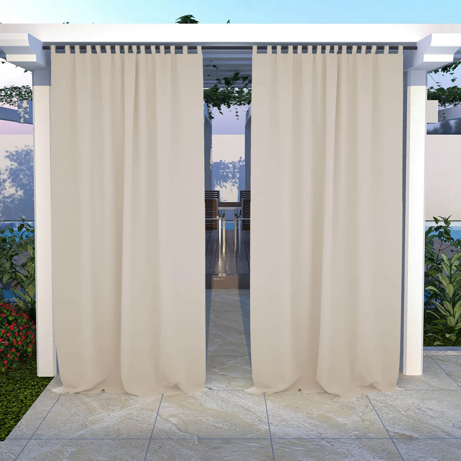SNOWCITY Waterproof Curtain, Wide Tab Top Curtain Panel-Cream 100in W x 84 in L