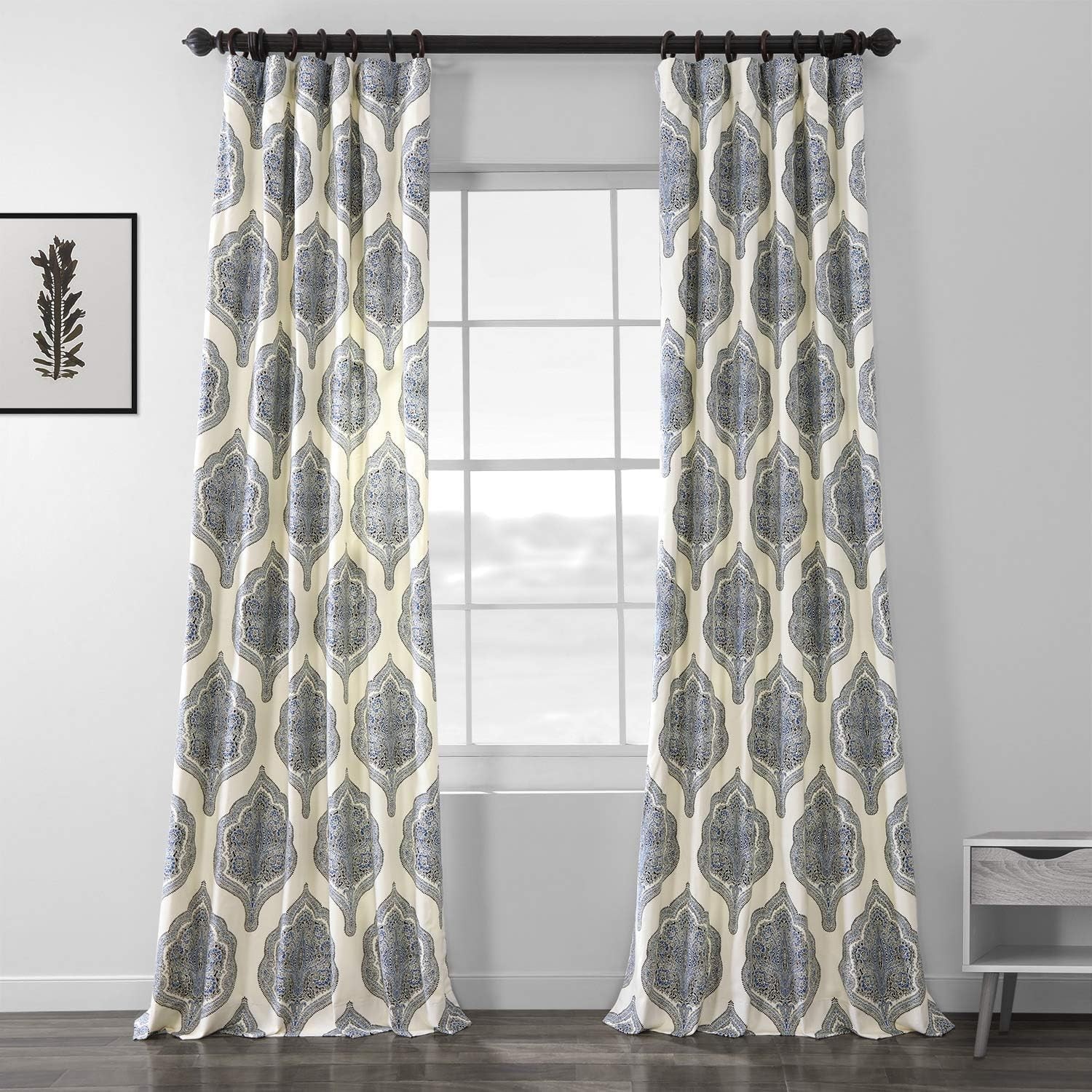 Printed Curtains Paisley Damask Cotton Curtains 96 Inches Long (1 Panel) Room…