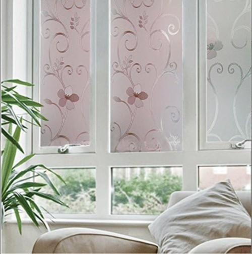 Frosted Window Privacy Film 17.7 x 78.7 Inches Flower Design for Home Office