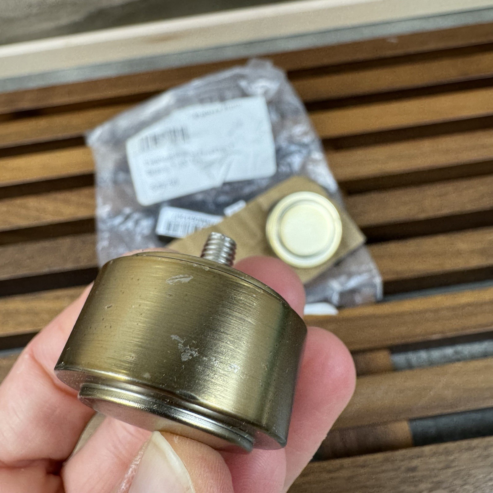 Pottery Barn Everson Round End Cap Finials 1.25” Set/2 Brass Scuffed Read OB