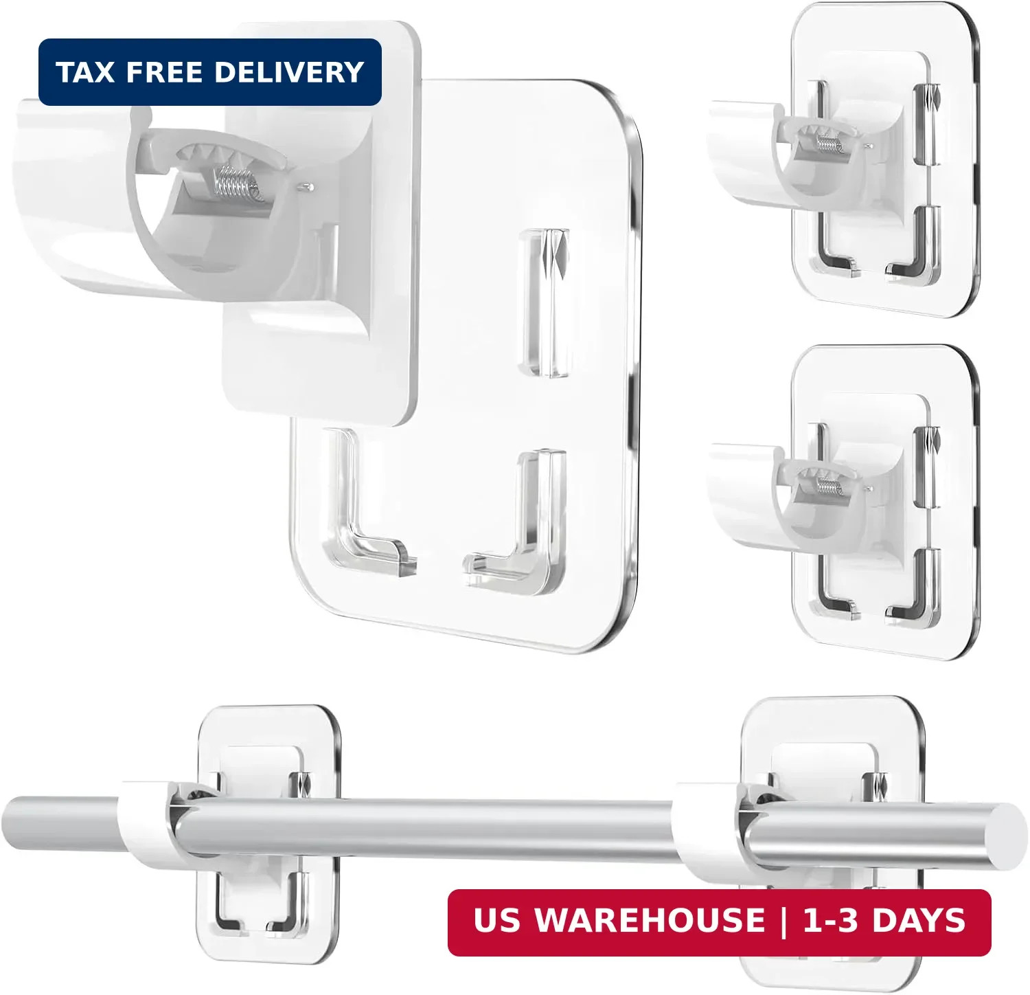 Detachable Adhesive Curtain Rod Holder – 20LB, No Drill Curtain Rod Brackets, Re