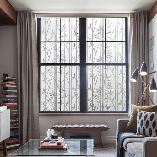 Window Privacy Film, Stained Glass Window Film 17.5 x 78.7 Inch Bamboo Grove