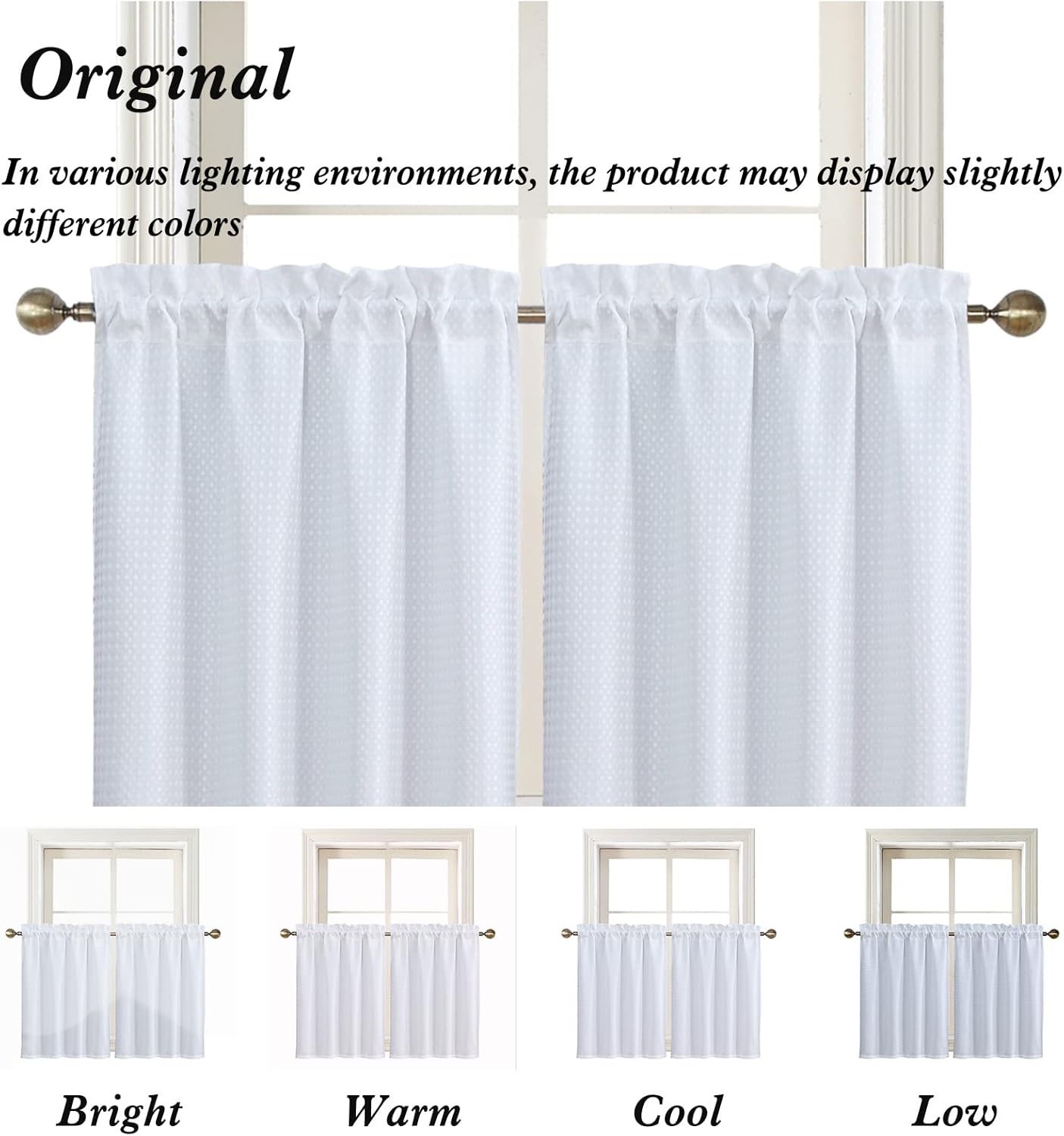 White Water Resistant Bathroom Window Curtain, Waffle Textured Half Tier Curt…