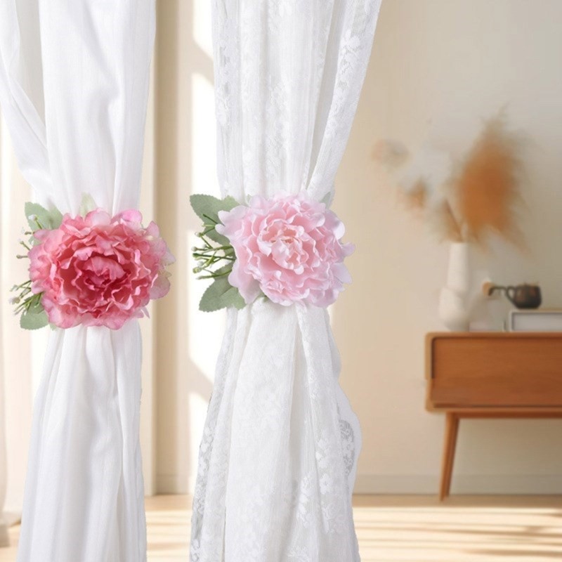 Set of 2 Decorative Curtain Ties Clamp Artificial Flower Drapery Holder Clips