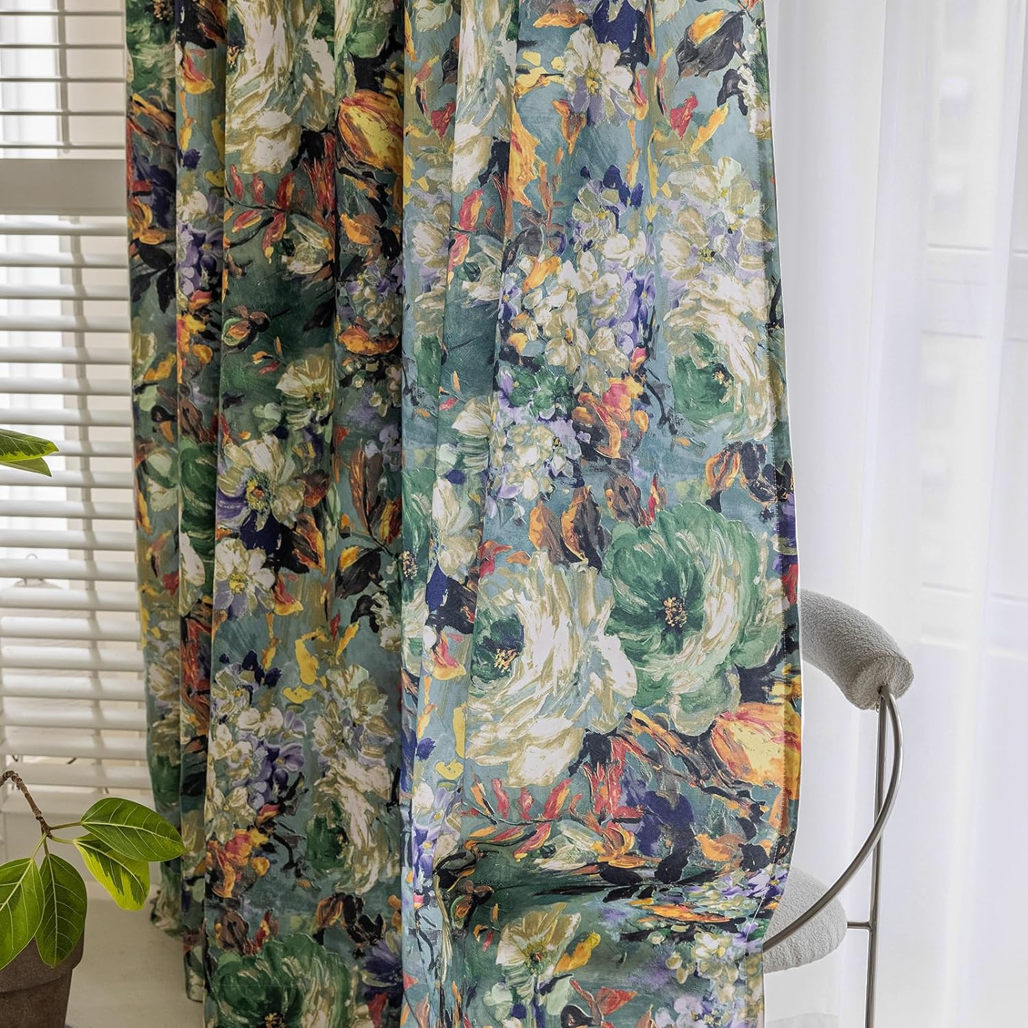 Floral Curtains for Bedroom Pattern Dark Green Vintage Painting Flower Blackout