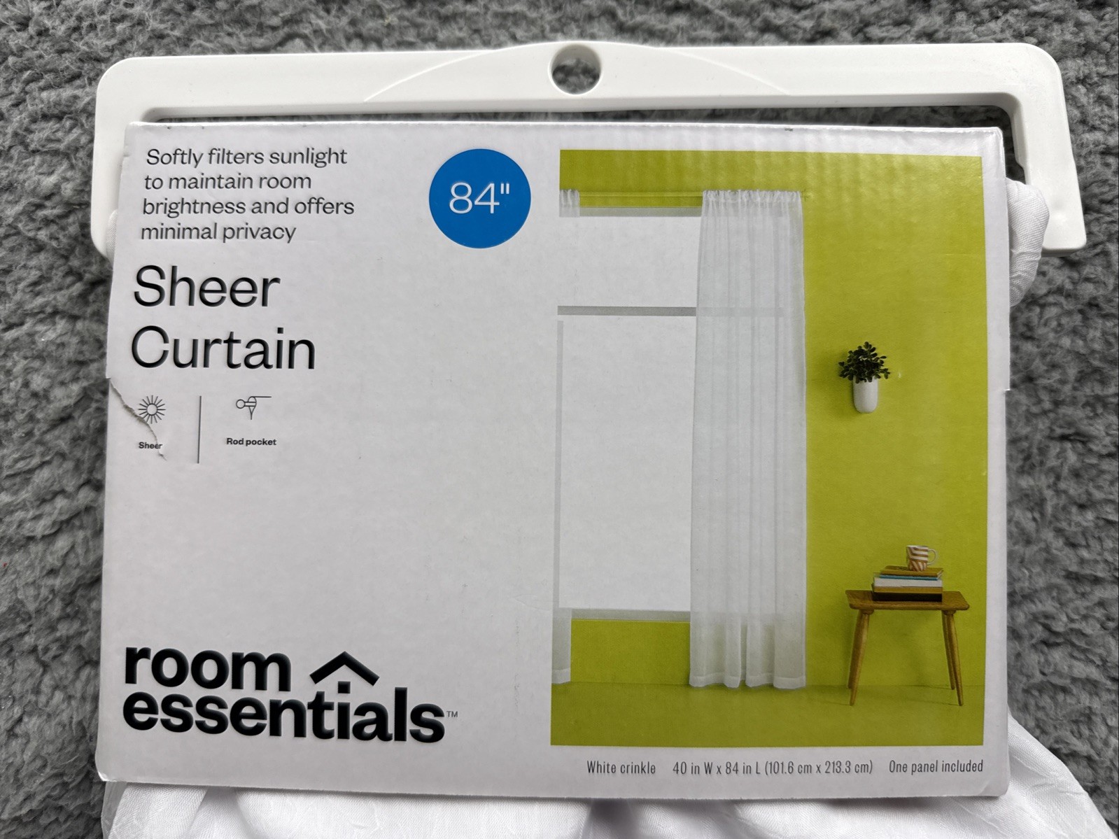 Room Essentials 1pc Sheer Crinkle Window Curtain Panel White 40″W X 84″L