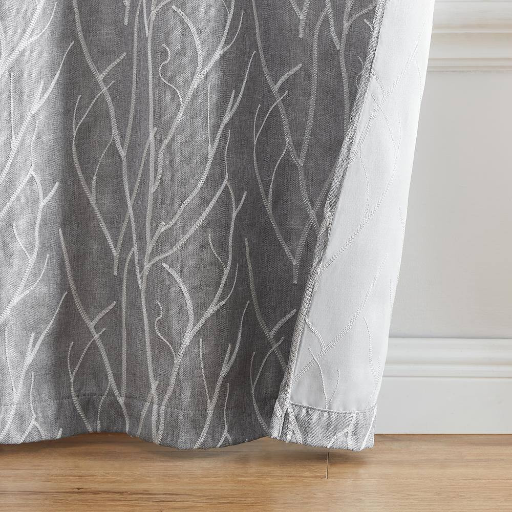 Sterling White Polyester Embroidered Branch Motif 37 In. W X 84 In. L Grommet To