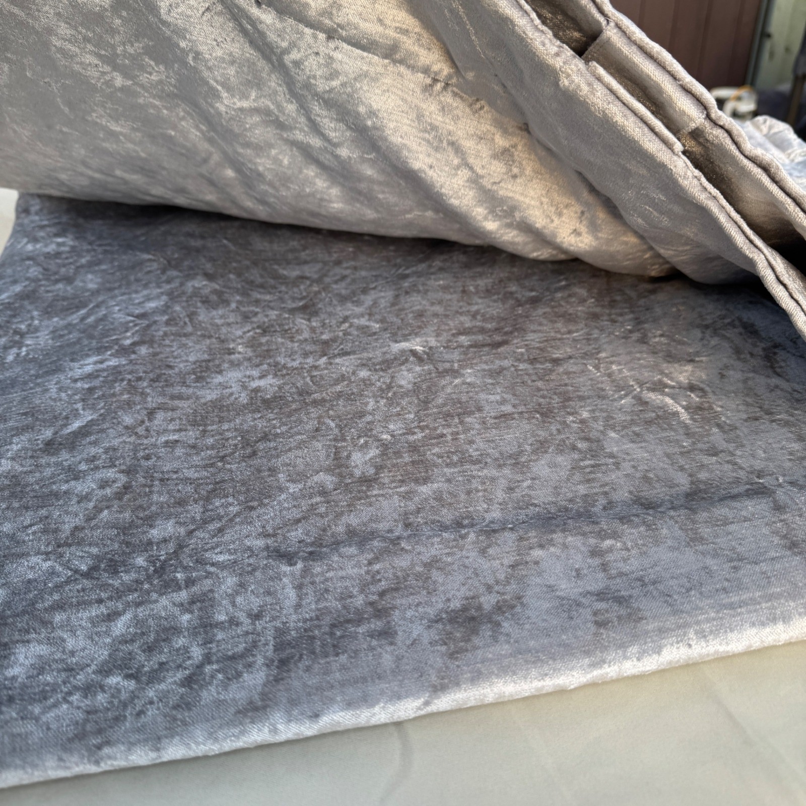 West Elm Curtain Panel 48×96 Silver Gray Crushed Velvet Rod Pocket Back Tab