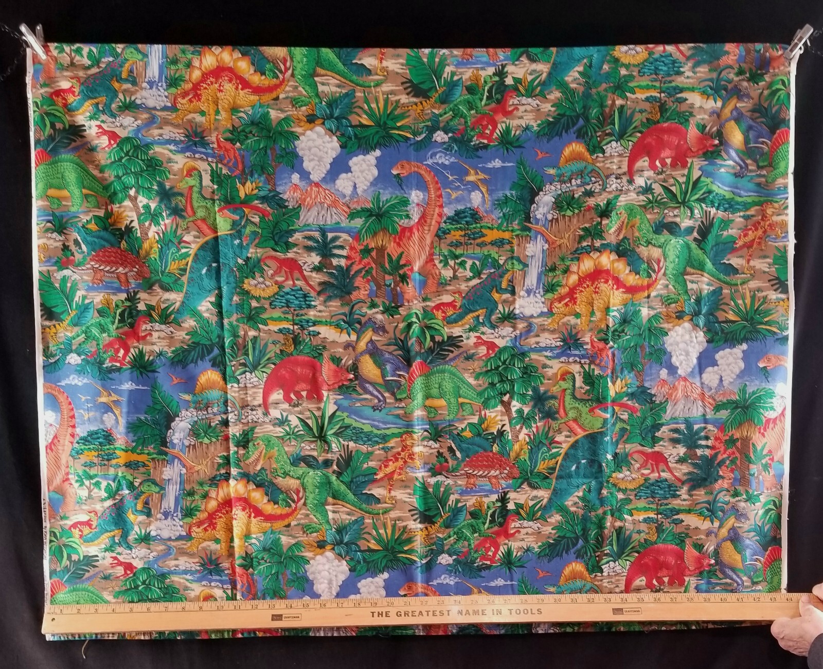 Dinosaur Print Single Childrens Curtain Or Wall Hanging Bright Colors Many Dinos
