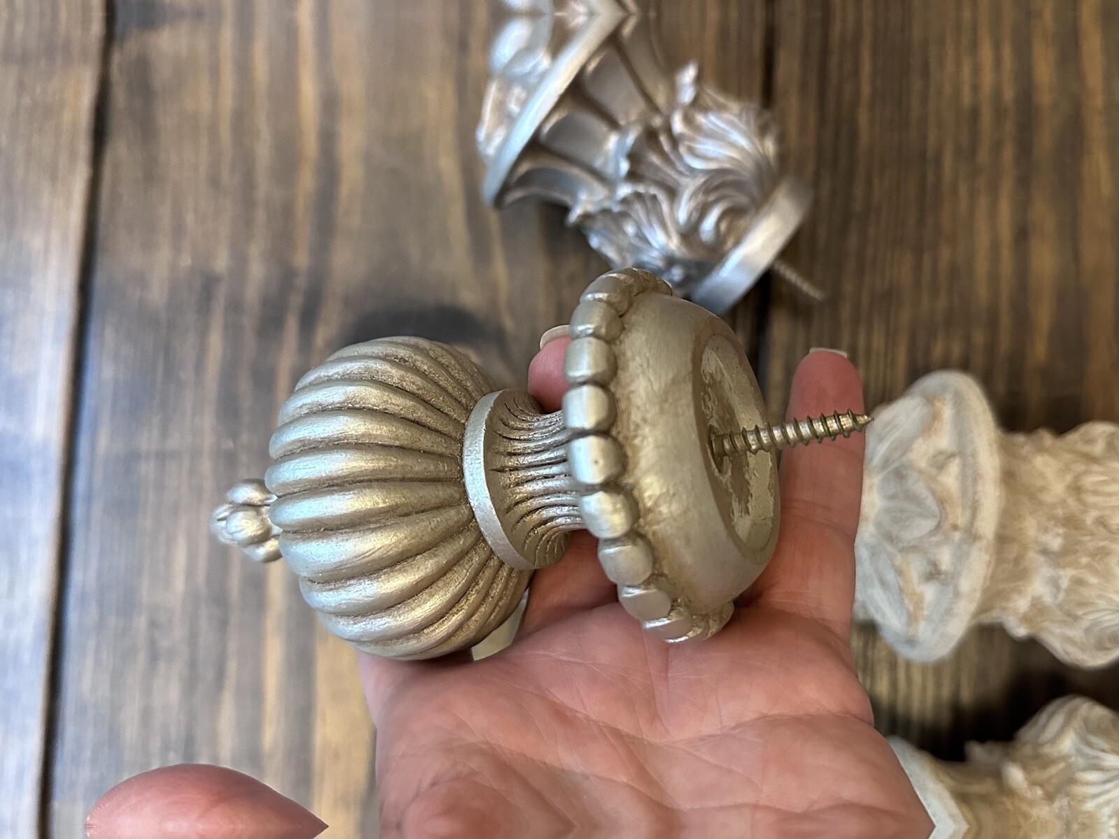 Kirsch Levolor 1 3/8” Pole Finial Pewter Off White Ornate French Regency Lot New