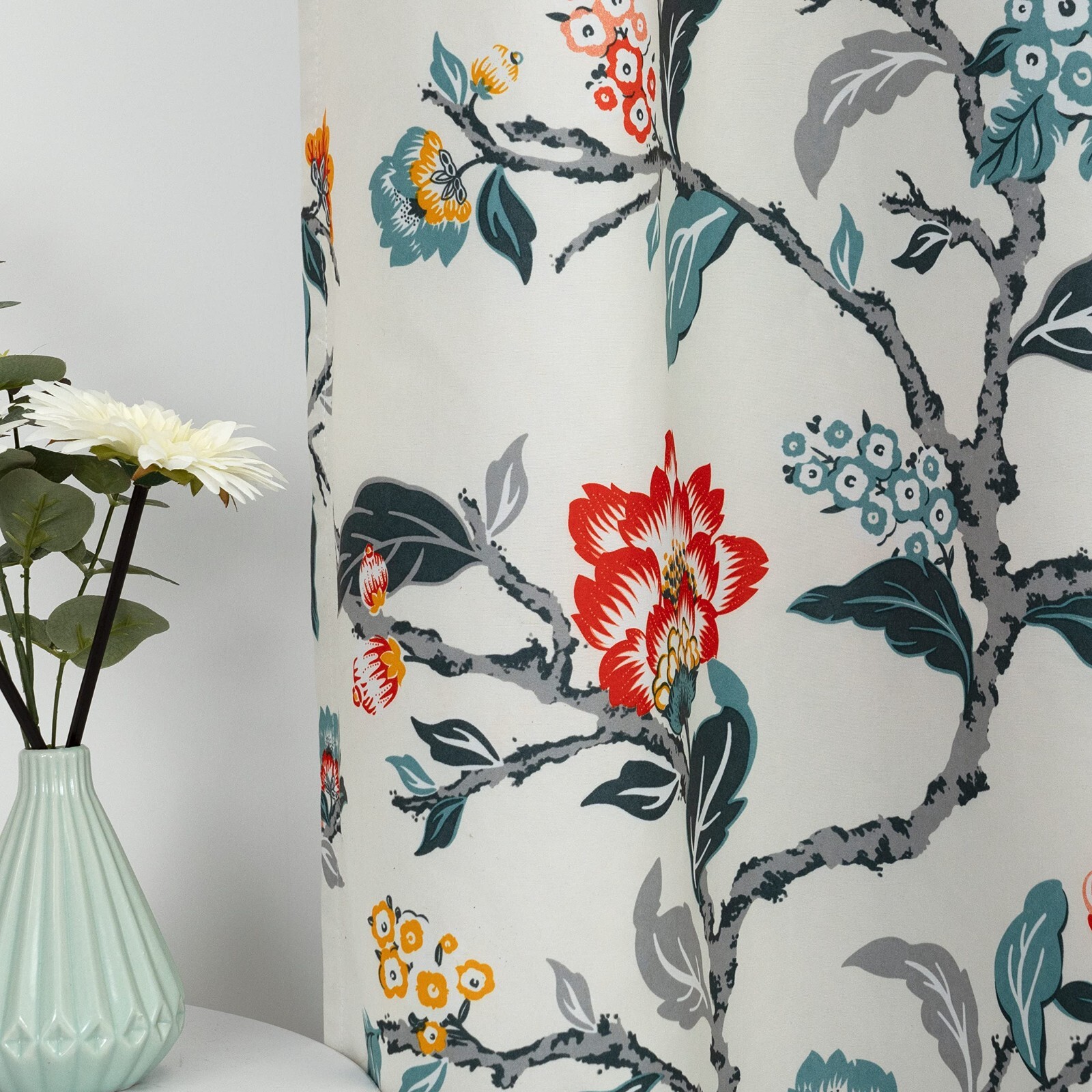 Ada Botanical Print Lined Flower Leaf Thermal Insulate Window Valance Rod Pocket