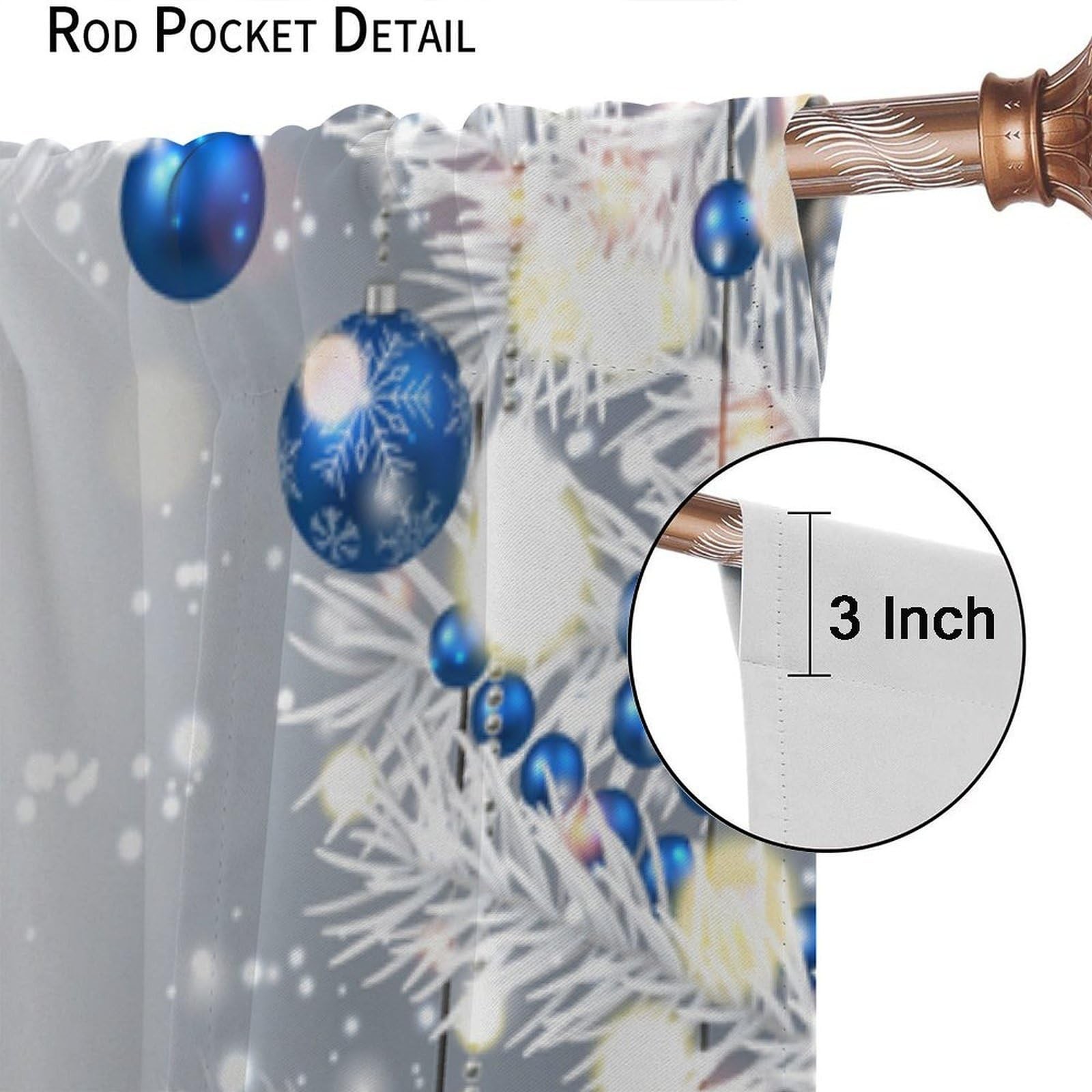Blue Christmas Ball Curtains, Happy New Year Silver Fir Branches Winter Xmas …