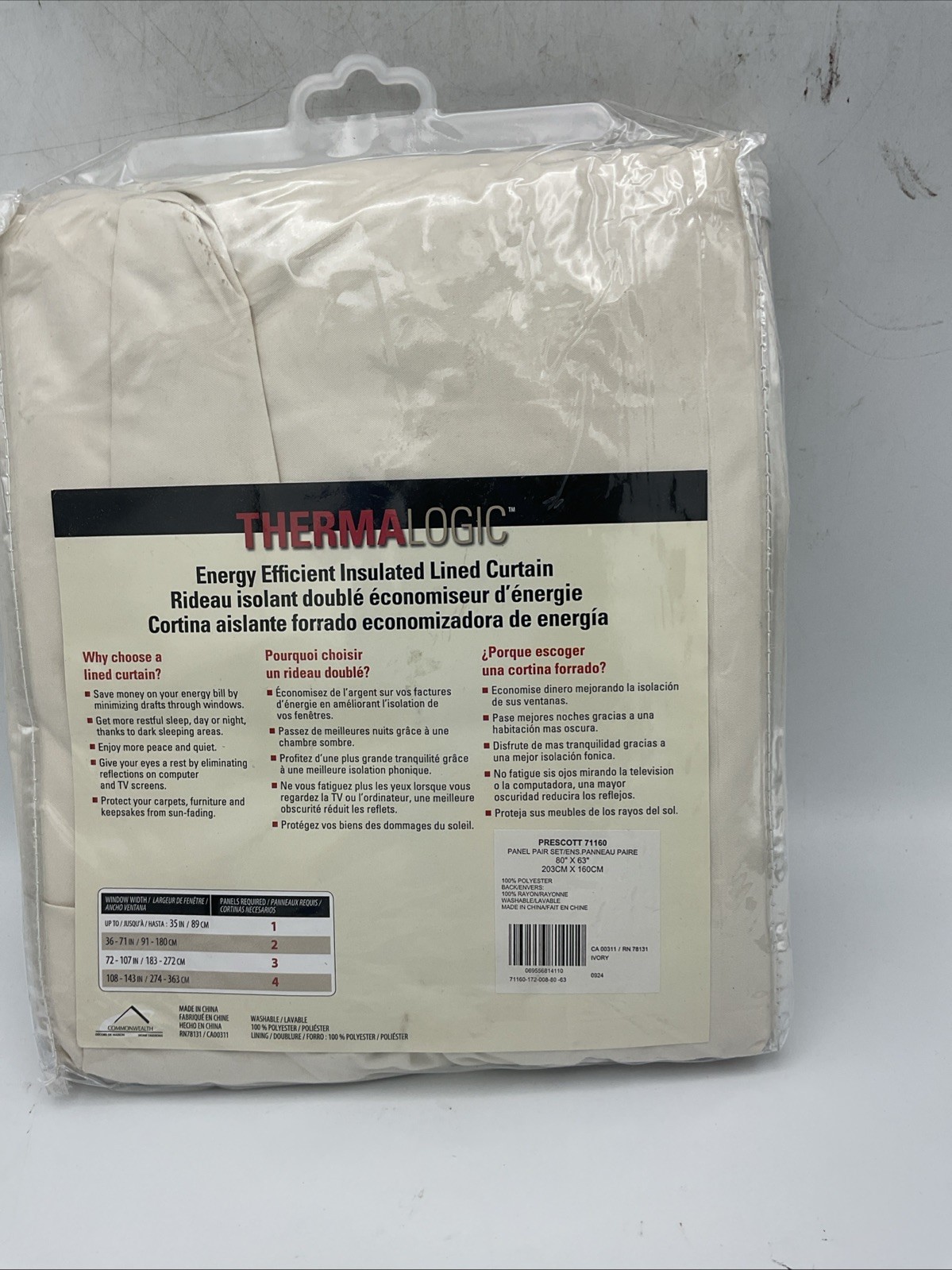 THERMALOGIC™ Prescott Panel Pair Set Of Curtain Ivory 40 x 63in Each Ivory