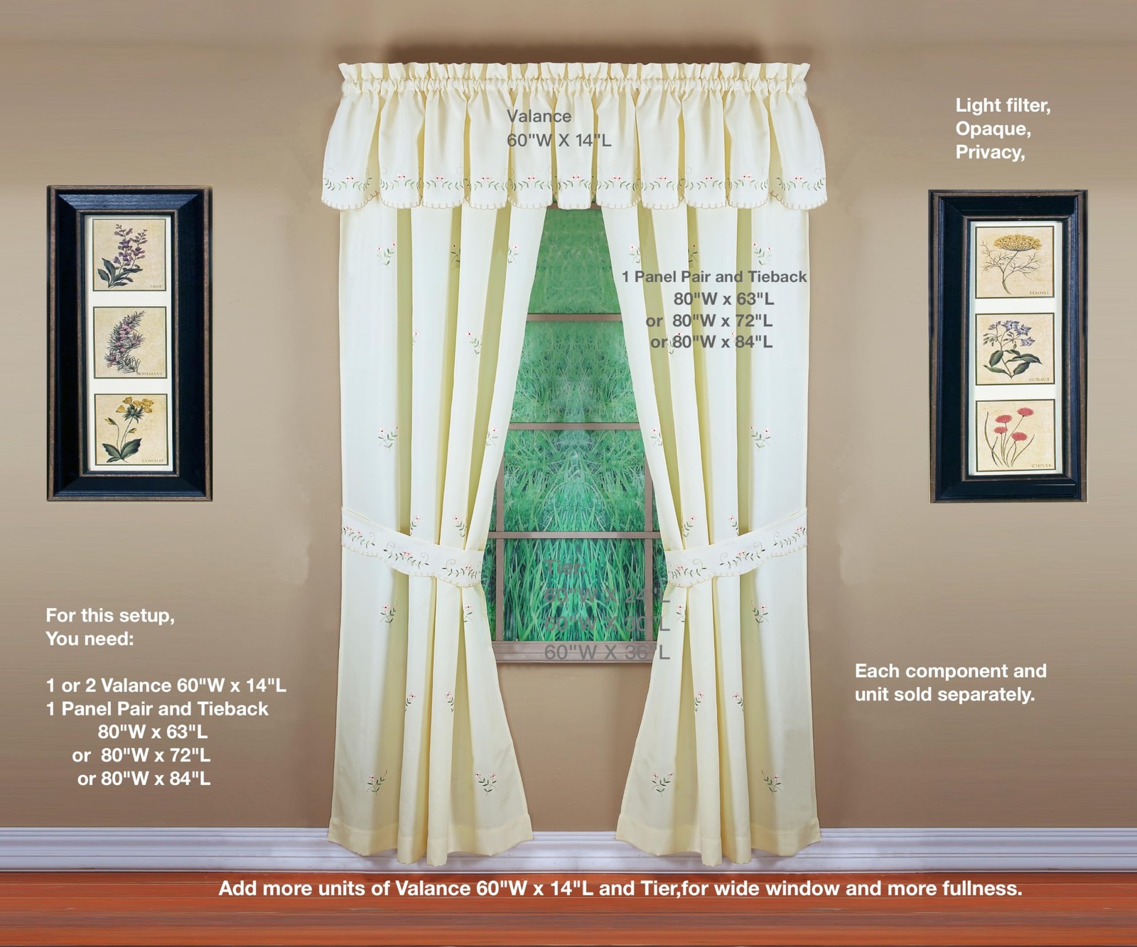 , Forget-Me-Not Panel Pair 84″, Ecru/Rose, 4-Piece-Set, 80″ W x 84″ L