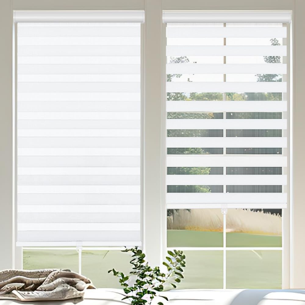 Cordless Zebra Blinds for Windows, 45″ W x 72″ H Zebra Roller Shades with Val…