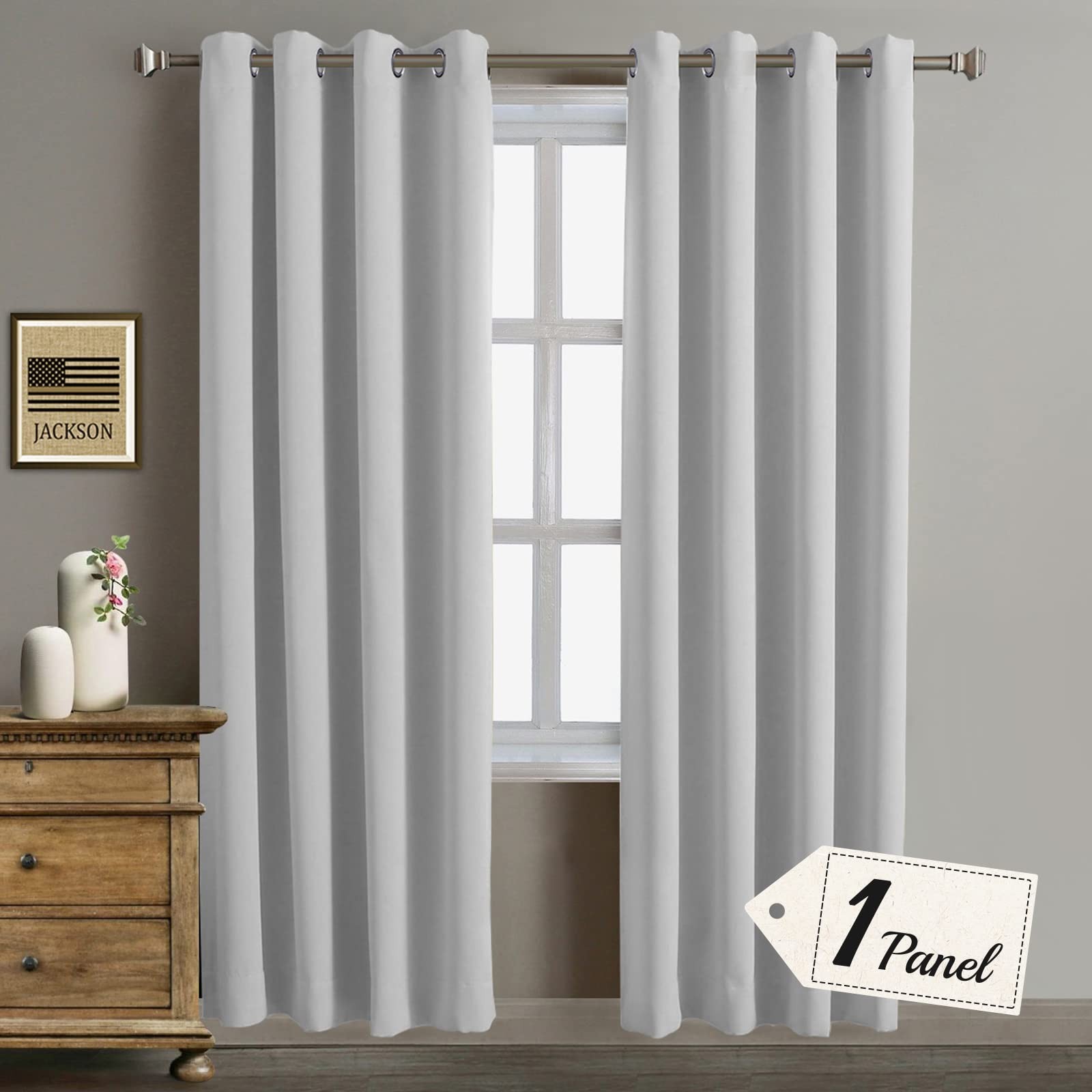 Rose Home Fashion Blackout Sliding 52″W x 84″L (Pack of 1), Greyish White
