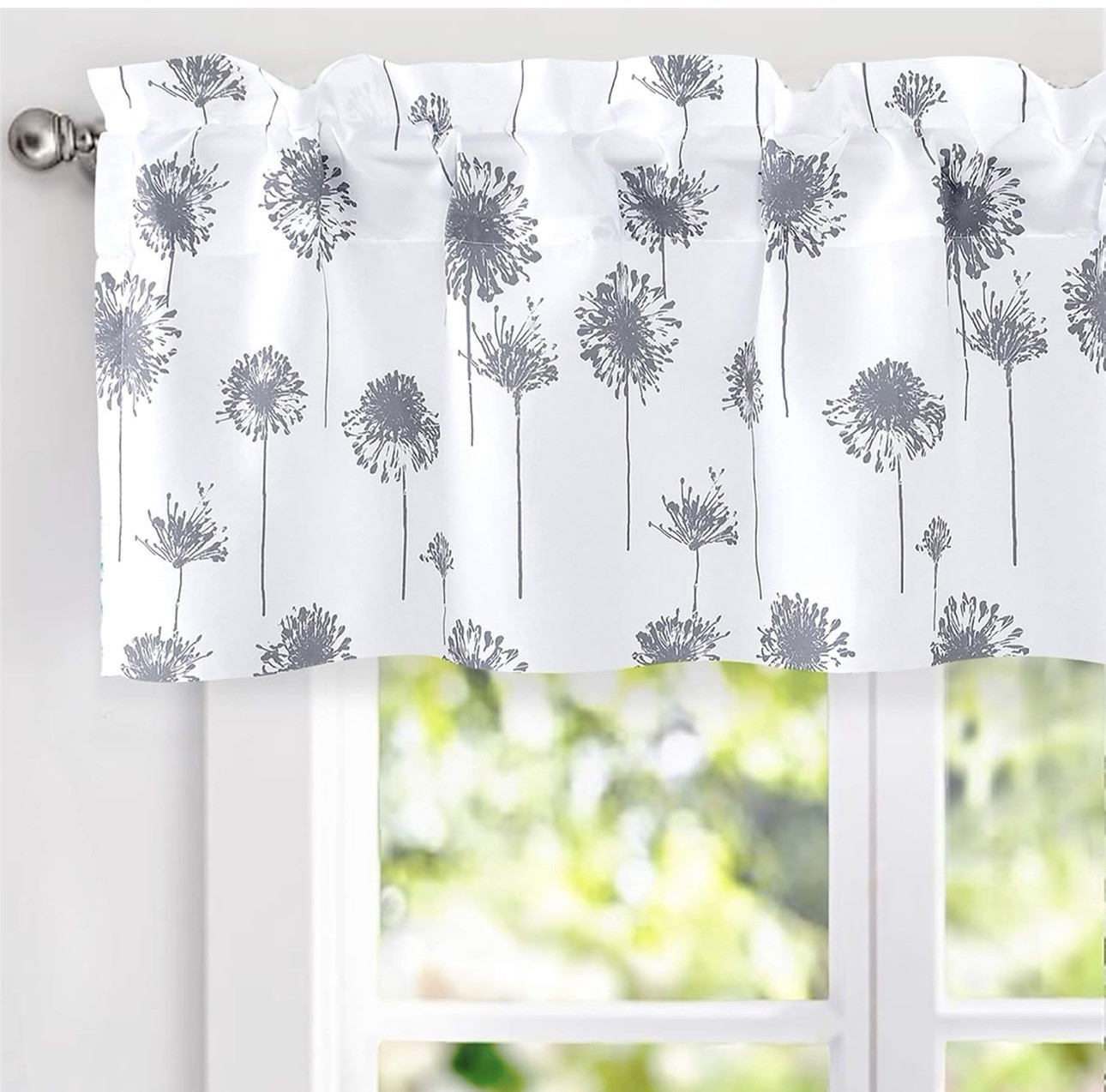 DriftAway Dandelion Floral Lined Thermal Light Filtering Valance Rod 52×14