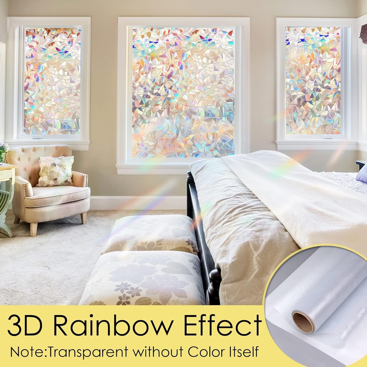 STATINT Stained Glass Window Privacy Film,UV Blocking Window Clings,Rainbow S…