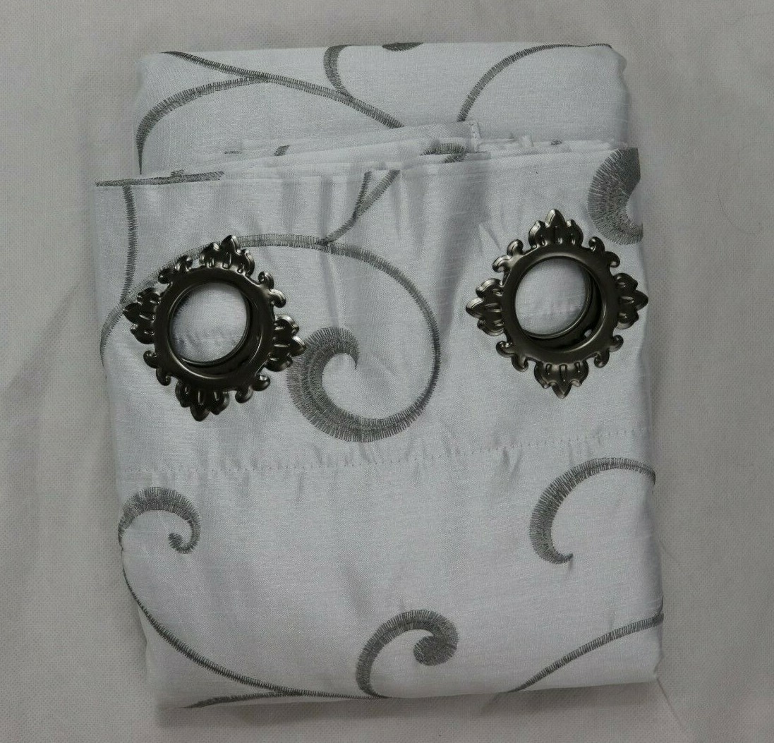 JCP Royal Velvet Plaza Embroidery Grommet Panel 50 W x 95 L White Gray Blackout