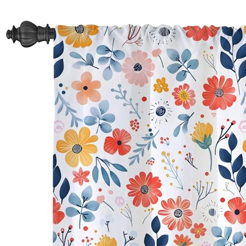 Kitchen Curtains, Spring Kitchen Window Tier Curtains, Rod Pocket Short Floral