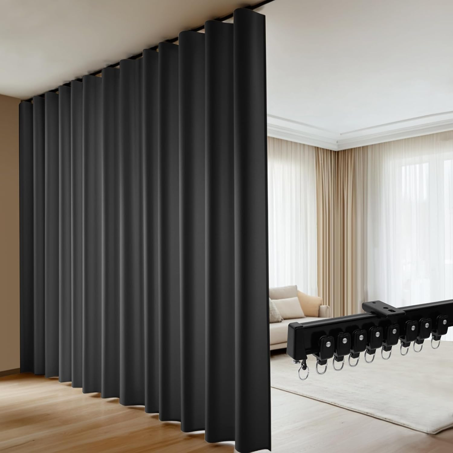 Room Divider Blackout Curtains Flexible Sliding Tracks Sets Ceiling Mounted Rod
