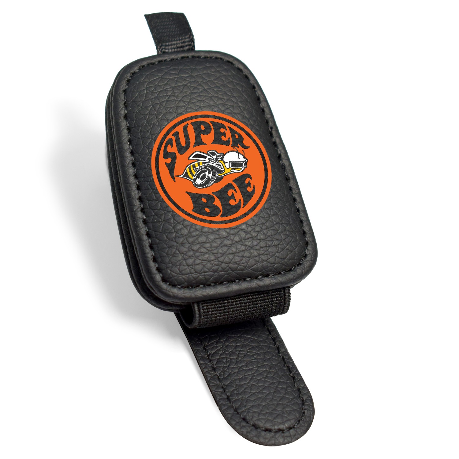 Dodge Supper-Bee Rectangle Black Leather Magnetic Sunglass Sun Visor Holder
