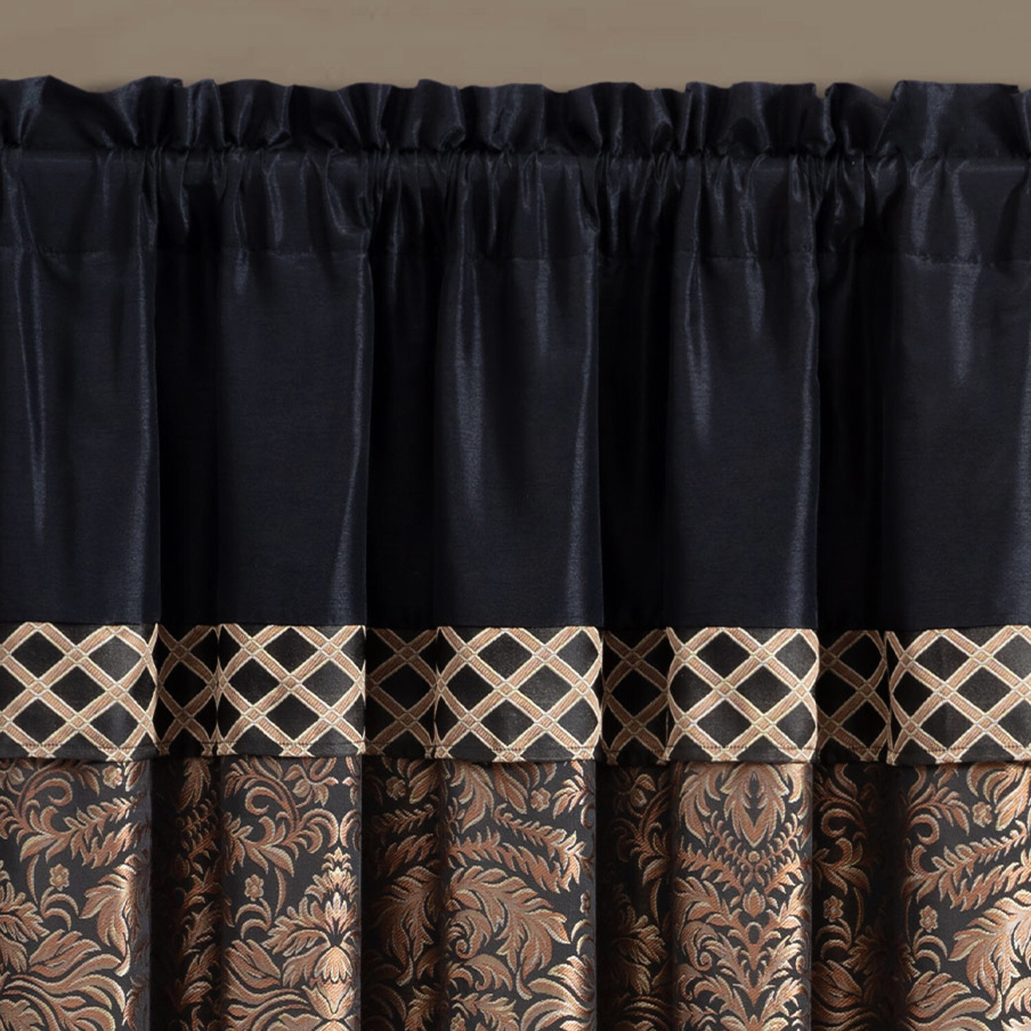 Chezmoi Collection Lisbon 4-piece Black/Gold Jacquard Floral Window Curtain Set