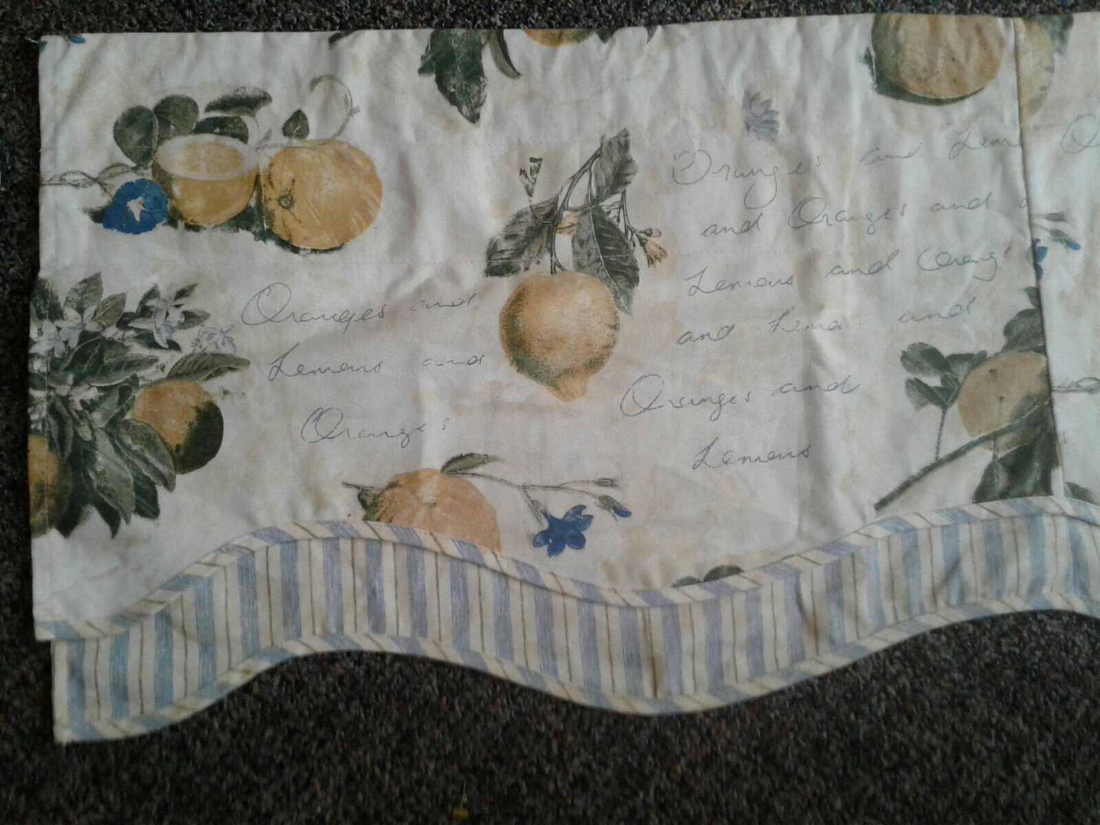 Waverly Valence “Lemons and Oranges” 75″×17″ Scalloped Bottom Cotton Linen EUC