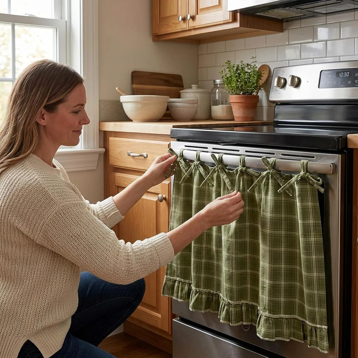 Oven Skirt, Oven Skirt Curtain for Door, Kitchen Decorative Cabinet Dish Washer