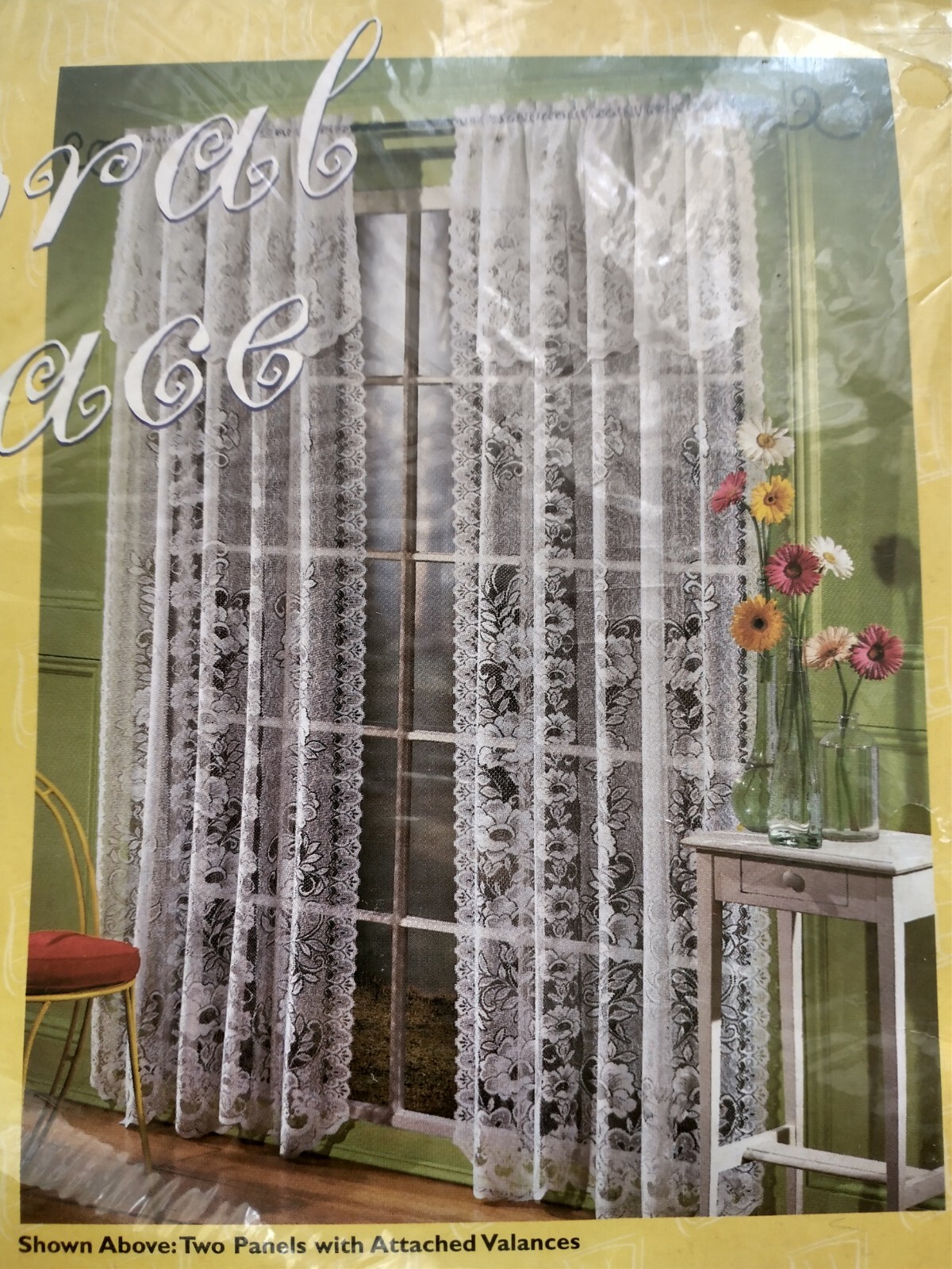 2 Vtg Lichtenberg & Co Sunrise Lace Panel Curtains 46″x 84″ Floral Motif Egg NIP