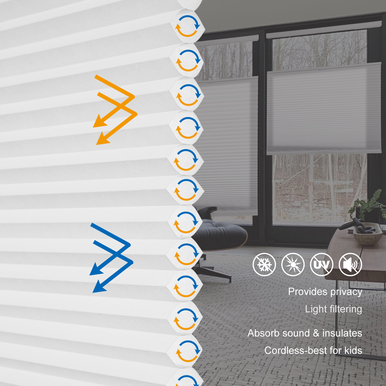 CUSTOM CUT Honeycomb Top Down Bottom Up Light Filtering Cordless Cellular Shades