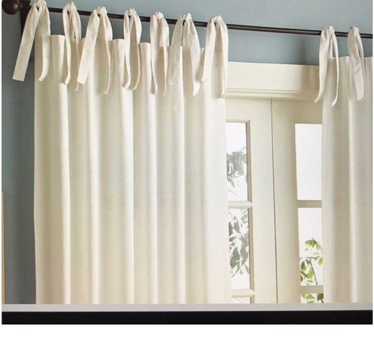 Pottery Barn Textured Cotton Curtain Drape 50×84 White 19″ Tie Tops Single Panel