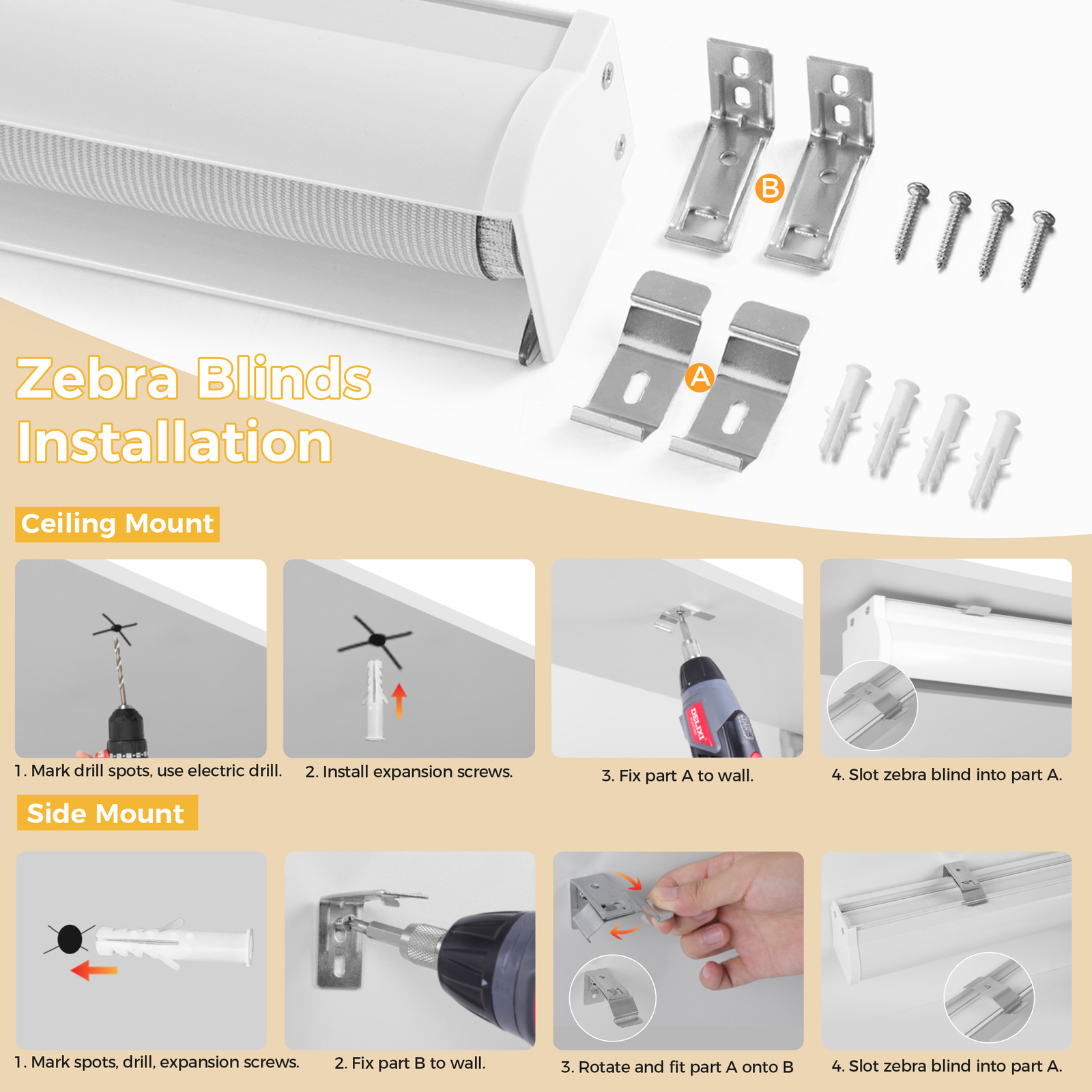 Cordless Zebra Privacy Blind Window Shade Light Filter UV Proof for Home Office