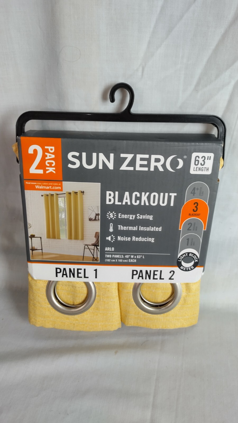 Sun Zero Arlo Textured BLACKOUT Sunflower Curtains Panel 2 pack 40” W x 63” L