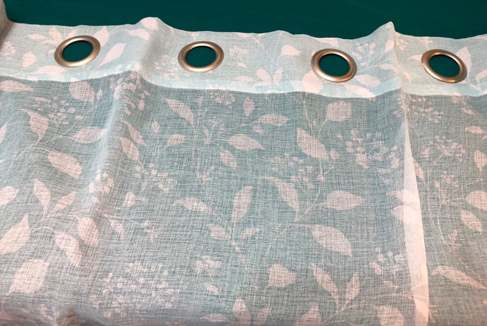 Turquoise Blue Floral Polyester Sheer grommets at top 55″ wide 82″ long Curtain