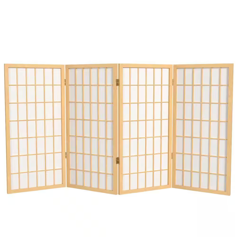 3 Ft. Short Window Pane Shoji Screen – Natural – 4 Panels
