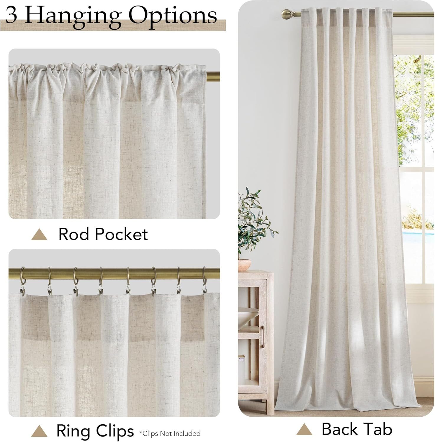 Extra Long Linen Curtains 144 Inch Long 2 Panels Set, 55″ Wide Thick Flax Linen